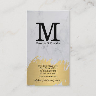 Modern Monogram   White Marble   Gold Brushed Business Card