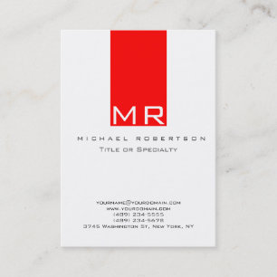 Modern Monogram White Red Clean Business Card