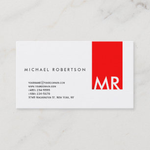 Modern Monogram White Red Clean Business Card