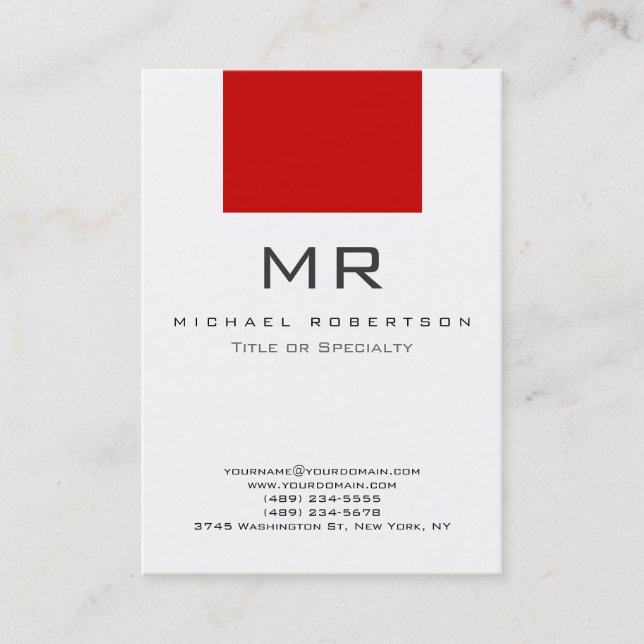 Modern Monogram White Red Clean Business Card (Front)