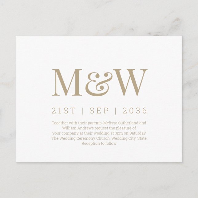 Modern Monogram White Wedding Invitation Postcard (Front)