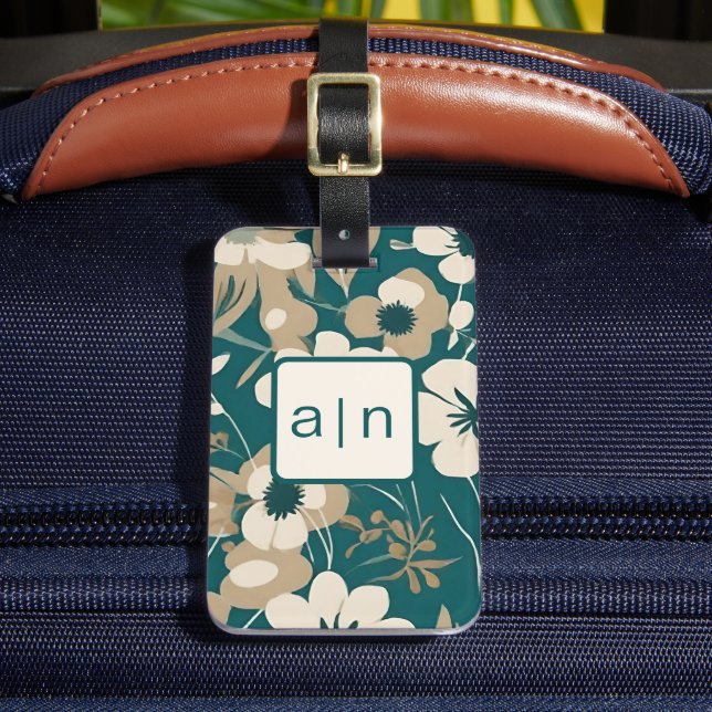 Modern Monogram Wildflowers Luggage Tag (Front Insitu 2)