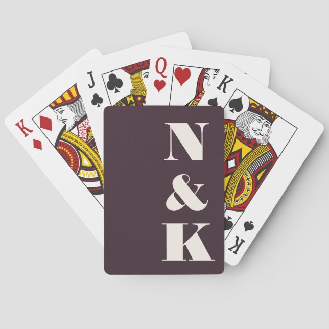 Modern Monogram Winter Plum Custom Wedding Playing Cards (Back)