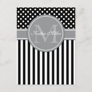 Modern Monogram with stripes polkadot pattern Postcard