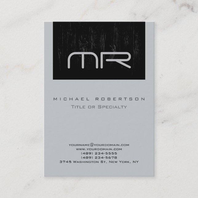 Modern Monogram Wood Effect Stripe Business Card (Front)
