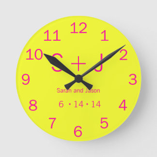 Modern Monogram - Yellow and Pink Round Clock