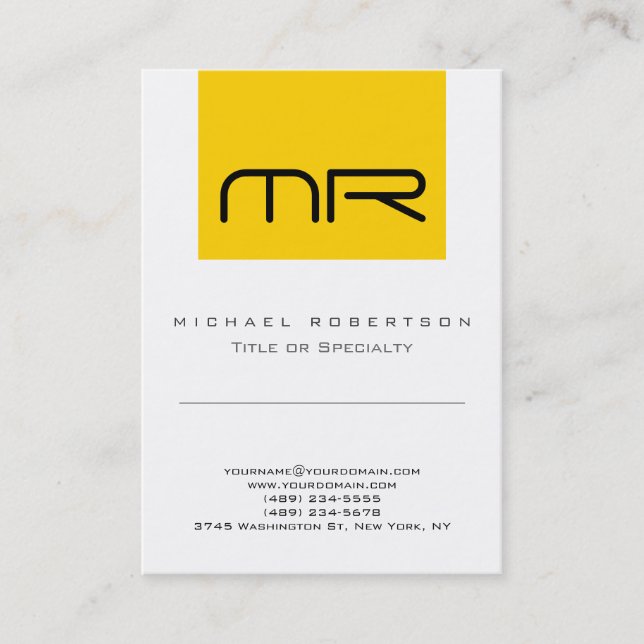 Modern Monogram Yellow White Cute Business Card (Front)