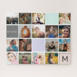 Modern monogram your family 16 photo collage grid jigsaw puzzle<br><div class="desc">Modern monogram your family 16 photo collage grid ,  perfect cool birthday and Christmas gift.</div>