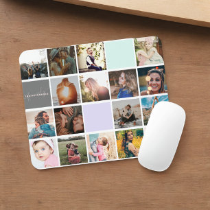 Modern monogram your family 16 photo collage grid mouse mat