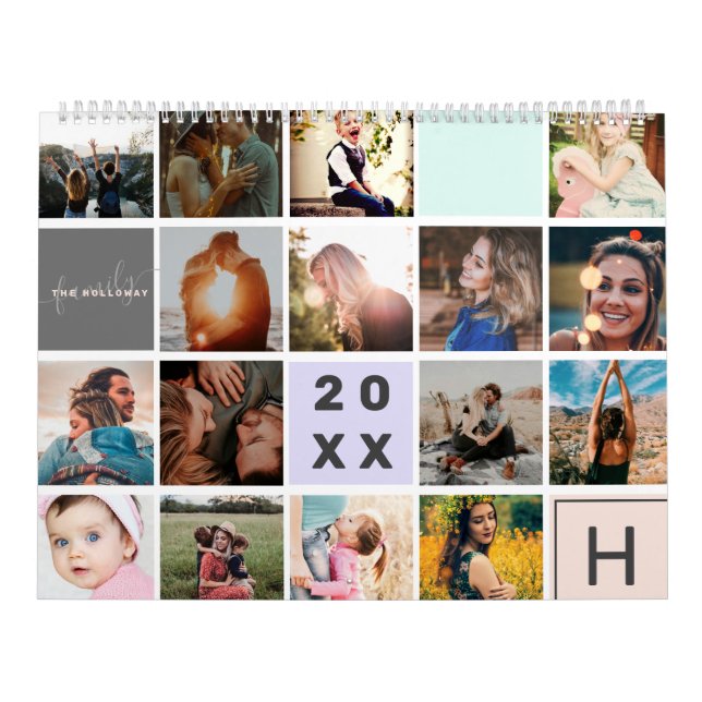 Modern monogram your family 41 photo collage grid calendar (Cover)