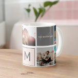 Modern monogram your family 7 photo collage grid coffee mug<br><div class="desc">Modern monogram your family 7 photo collage grid</div>