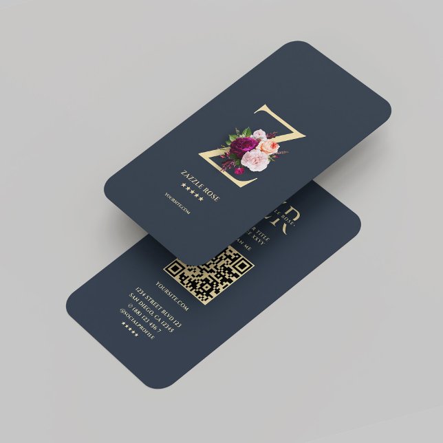 Modern Monogram Z Floral Dark Blue Gold Business Card (Modern Monogram Z Floral Dark Blue Gold Business Card
)