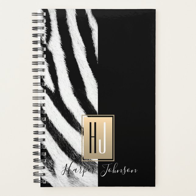 Modern Monogram Zebra Print Planner (Front)
