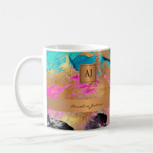 Modern monogramed gold elegant abstract strokes coffee mug