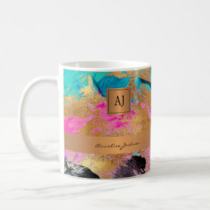 Modern monogramed gold elegant abstract strokes coffee mug