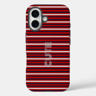 Modern Monogramed Striped  iPhone 16 Case