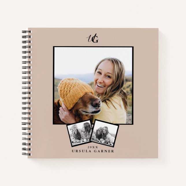 Modern  Monogrammed  3-Photo Notebook (Front)