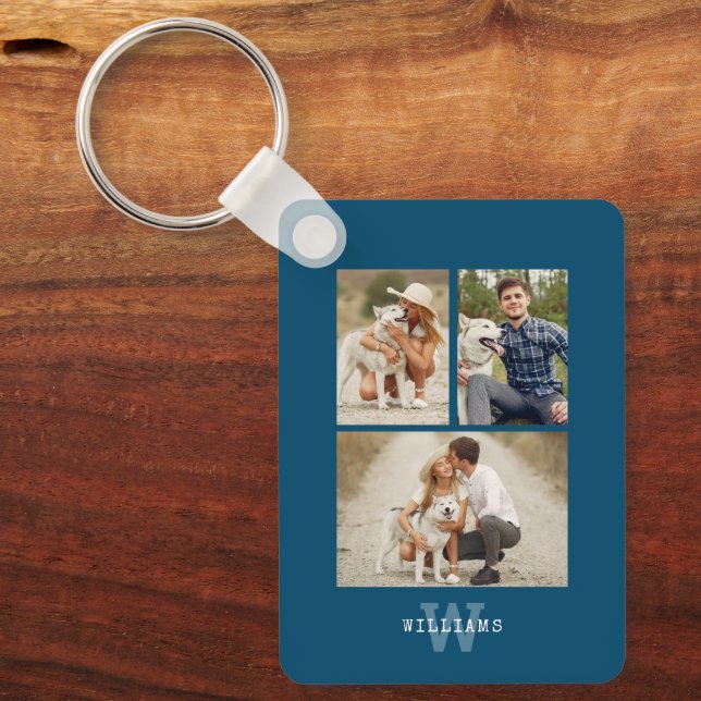 Modern Monogrammed  4 Photo Gallery Key Ring (Front)