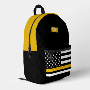 Modern Monogrammed 911 Dispatcher Thin Gold Line Printed Backpack