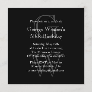 Modern Monogrammed Birthday Invitation  (black)