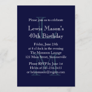 Modern Monogrammed Birthday Invitation (navy)