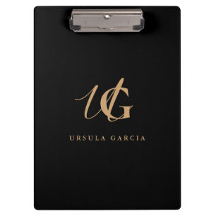Modern Monogrammed Black and Gold Script   Clipboard