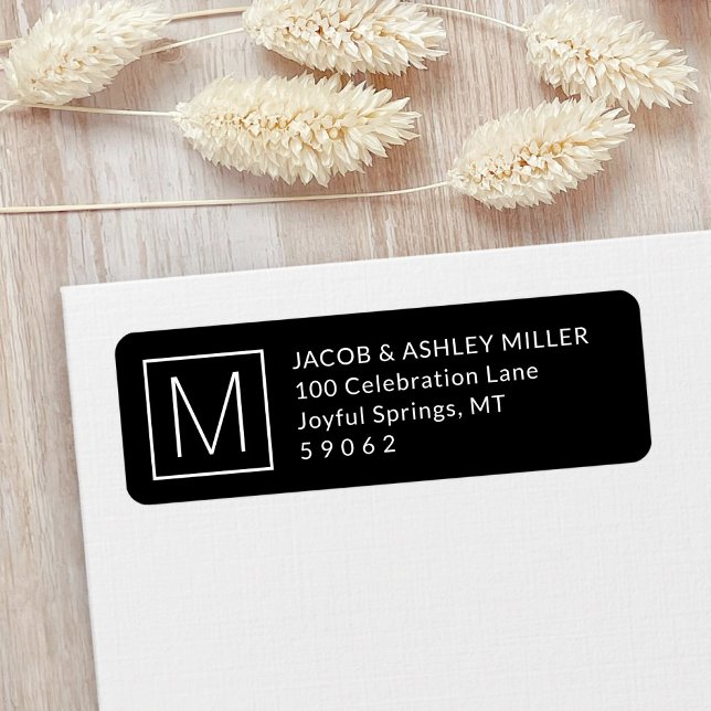 Modern Monogrammed Black and White Return Address (Creator Uploaded)