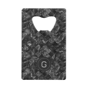 Modern Monogrammed Black Faux Glitter Pattern