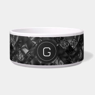 Modern Monogrammed Black Faux Glitter Pattern