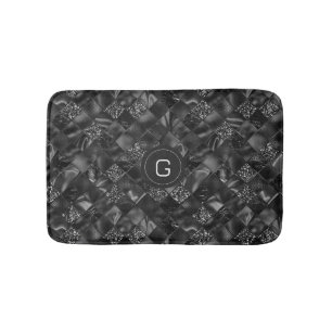 Modern Monogrammed Black Faux Glitter Pattern Bath Mat