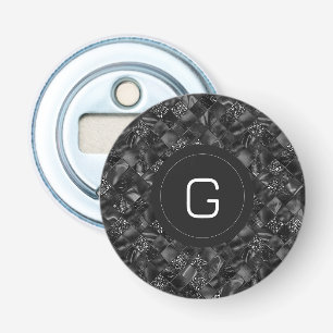 Modern Monogrammed Black Faux Glitter Pattern Bottle Opener