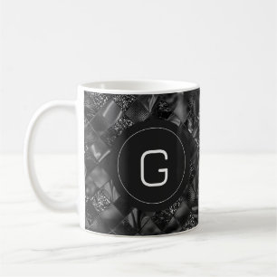 Modern Monogrammed Black Faux Glitter Pattern Coffee Mug