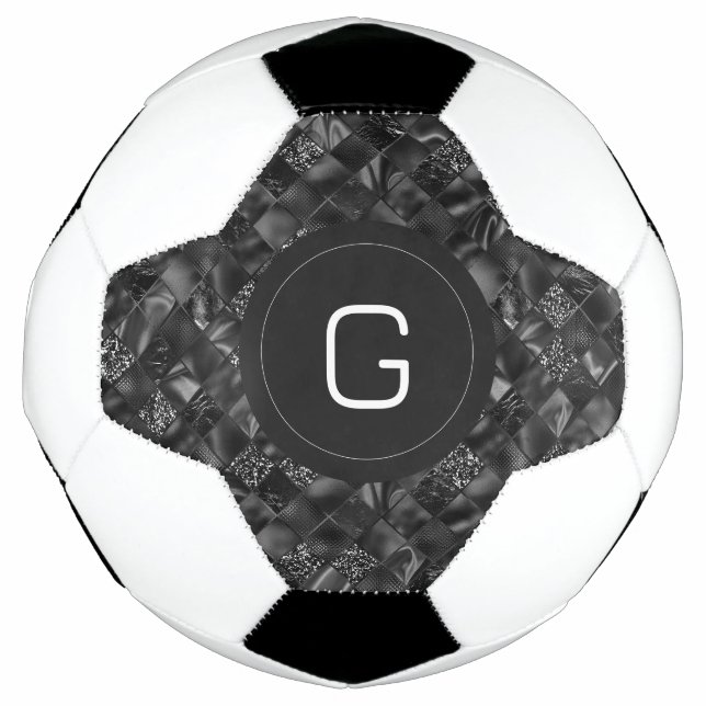 Modern Monogrammed Black Faux Glitter Pattern Football (Front)