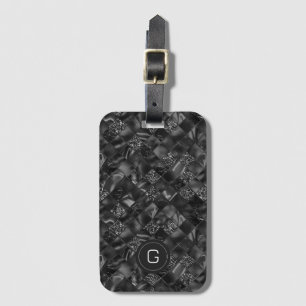 Modern Monogrammed Black Faux Glitter Pattern Luggage Tag