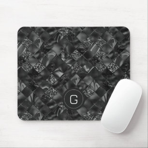 Modern Monogrammed Black Faux Glitter Pattern Mouse Mat