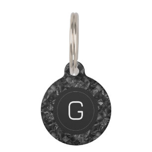Modern Monogrammed Black Faux Glitter Pattern Pet Tag