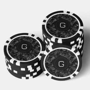 Modern Monogrammed Black Faux Glitter Pattern Poker Chips