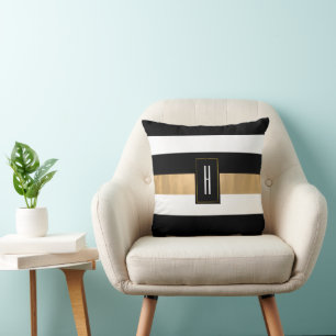 Modern Monogrammed Black Striped  Cushion