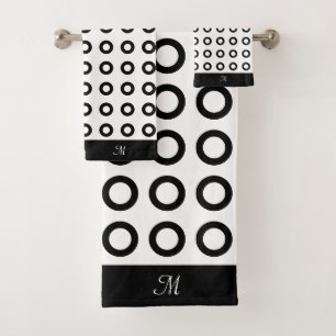 Modern Monogrammed Black & White Bath Towel Set