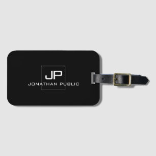 Modern Monogrammed Black White Elegant Template Luggage Tag