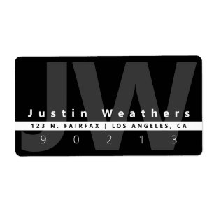 Modern Monogrammed   Black White & Grey Address