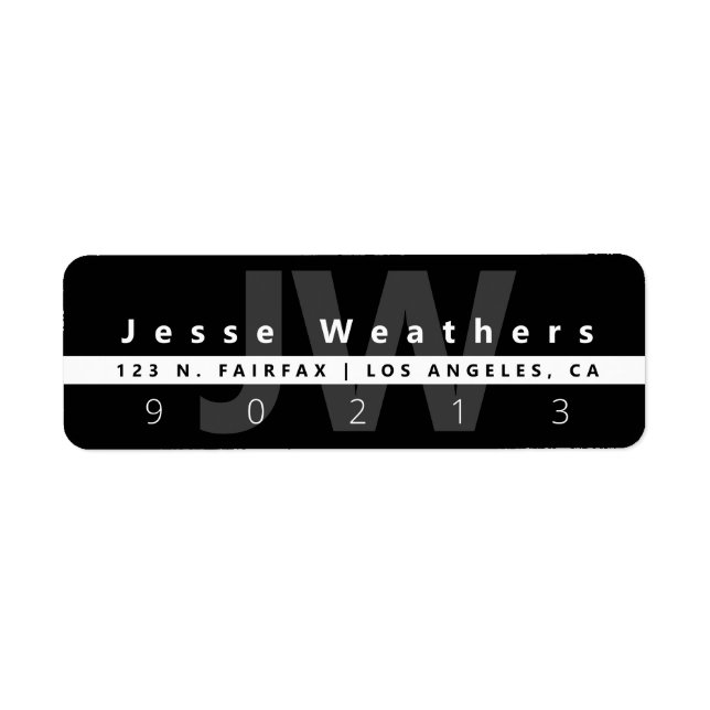 Modern Monogrammed | Black White & Grey Address (Front)