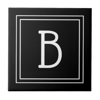 Modern Monogrammed Black & White Initial Simple Tile