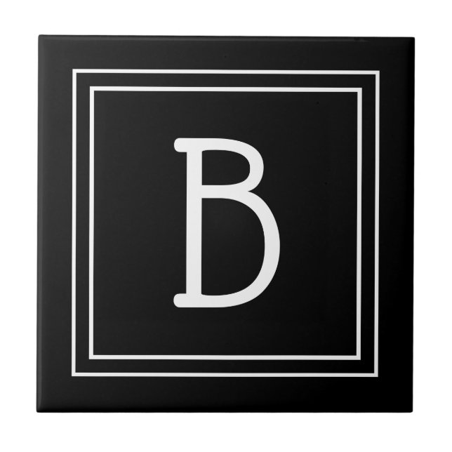 Modern Monogrammed Black & White Initial Simple Tile (Front)