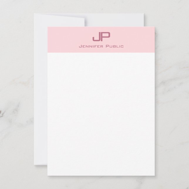 Modern Monogrammed Blush Pink White Simple Chic Card (Front)