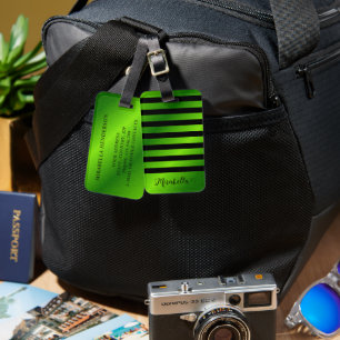 Modern Monogrammed Bright Lime Green Luggage Tag
