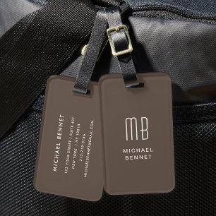 Modern Monogrammed Brown Luggage Tag