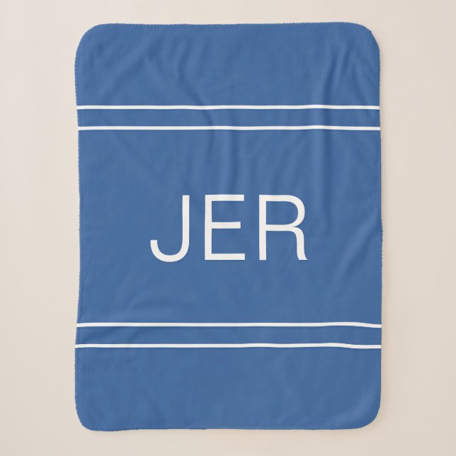 Modern Monogrammed Custom Initials Blue Trendy Sherpa Blanket (Front)