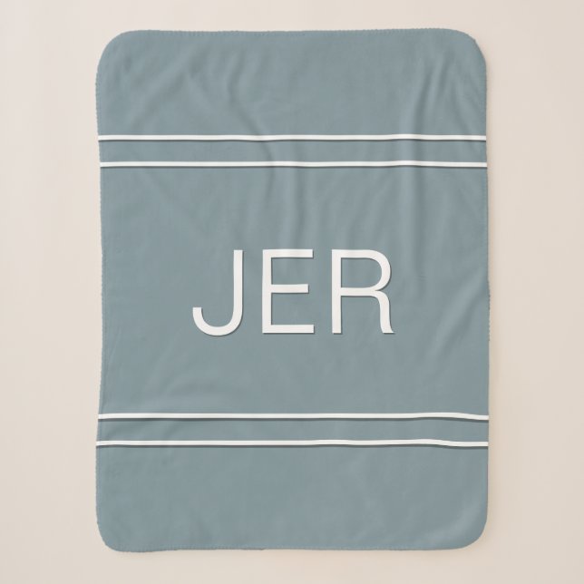 Modern Monogrammed Custom Initials Blue & White Sherpa Blanket (Front)
