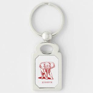 Modern Monogrammed Dark Red Elephant Key Ring